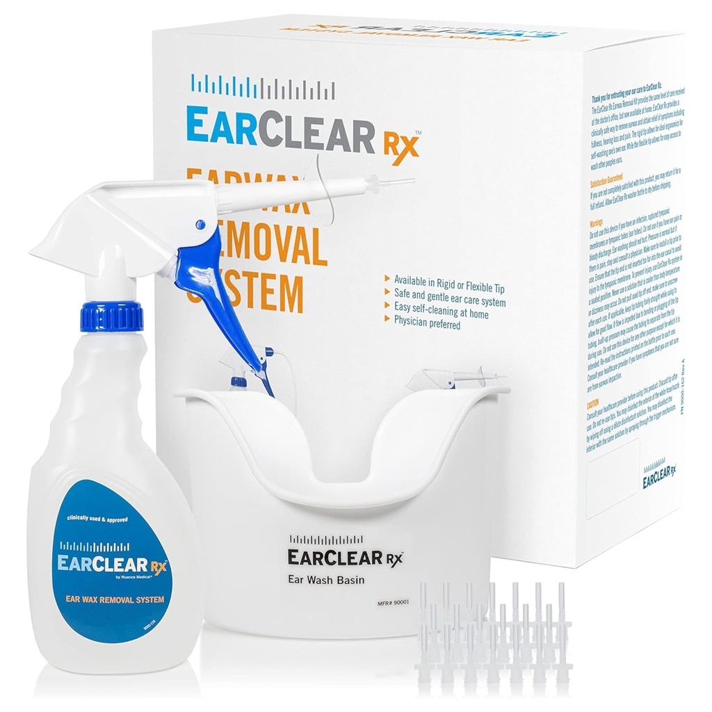 EarClear RX Ear Wax Removal Kit, Complete Ear Cleaning for Adults & Kids | Safe, Gentle, Doctor-Recommended Ear Wax Cleaning Kit Including Ear Cleaning Spray Bottle, Basin & 20 Rigid & Flexible Tips