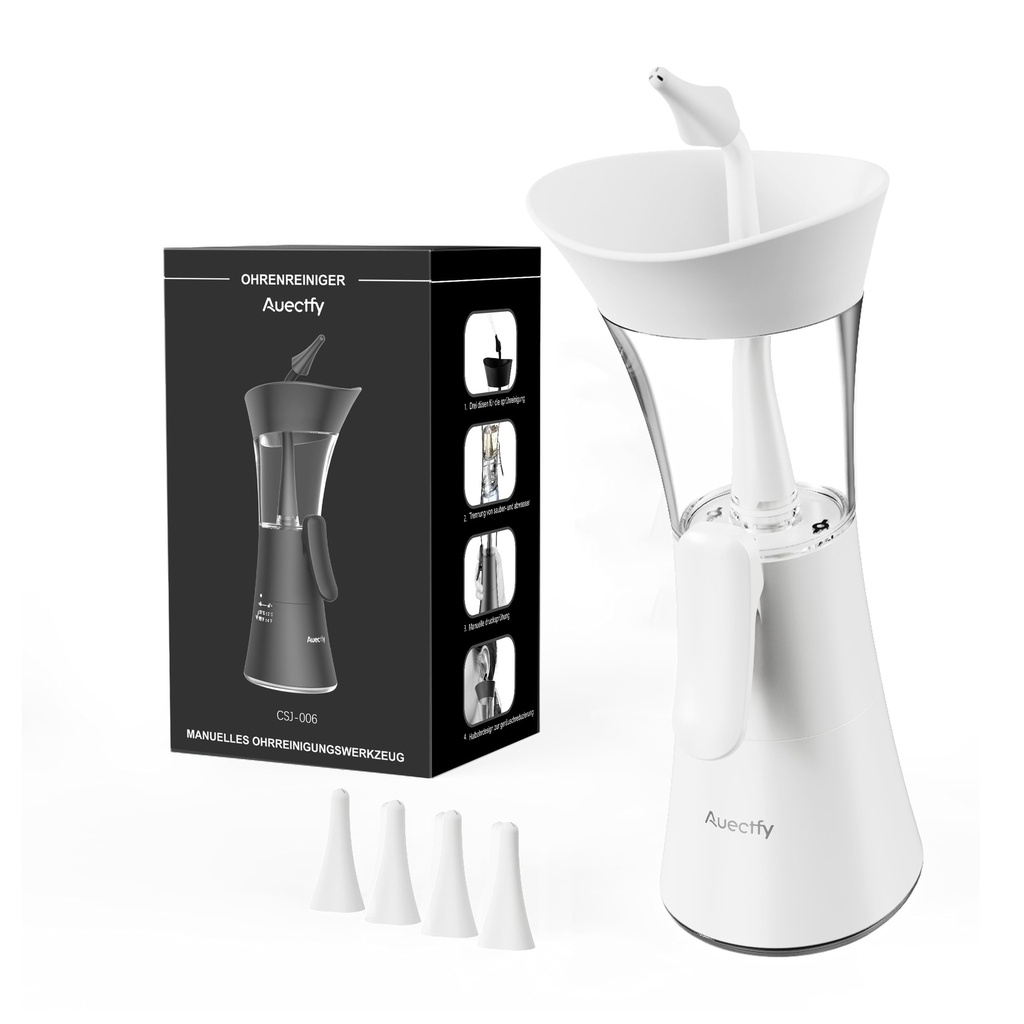 Manual Ear Wax Removal Kit - One-Hand Control Ear Cleaner Tool, Easy to Use Ear Irrigation Flushing System with Soft Silicone Tip for Effective & Safe to Clean Ear Built Up Wax Home Use(White)