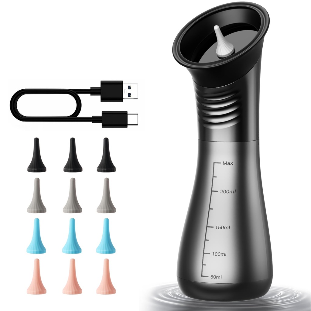 Ear Wax Removal, Upgraded Electric Ear Cleaner with Safe Efficient Comfortable Pressure Modes, Ear Cleaning Kit-12 Nozzles, Ear Wax Cleaner Irrigation Flushing System with Wastewater Recovery