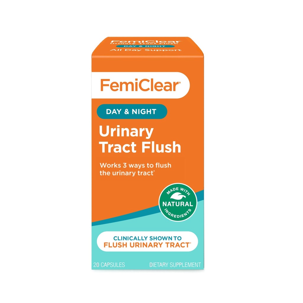 FemiClear Daily Urinary Tract Flush Supplement, 20 Capsules, 10-Day Supply | D Mannose & Plant-Based Blend for Women & Men, Helps Support Healthy Bladder Function, Made with Natural, Organic Ingredients