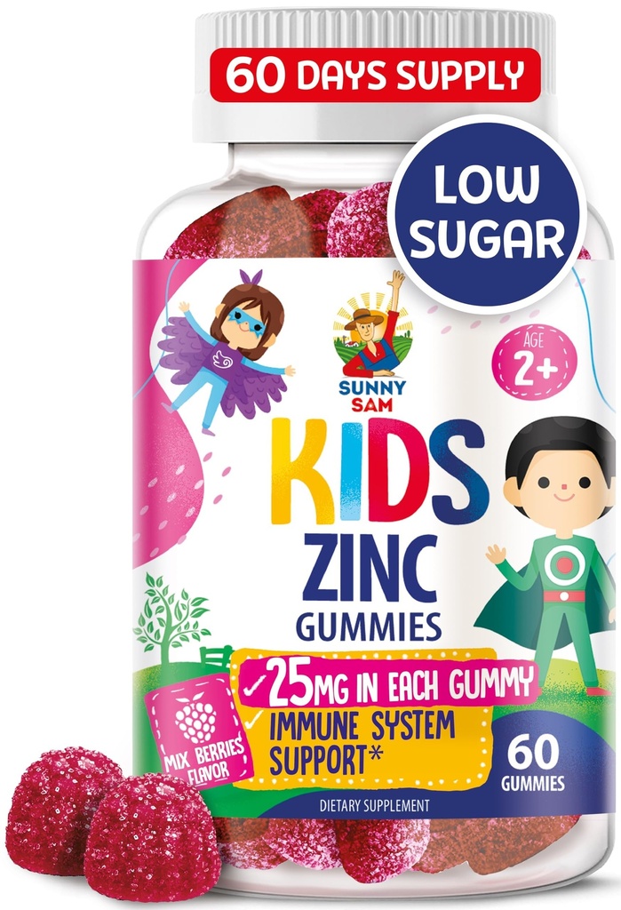 Τσίχλες ψευδάργυρου για τα παιδιά - Chewable Zinc Gummy συμπλήρωμα για τα παιδιά Ανοσοποιητική υποστήριξη - χαμηλή ζάχαρη Φυσικό αντιοξειδωτικό Μη ΓΤΟ Βιταμίνη Μασώμενα για Toddlers & Έφηβοι - 60 Gummies