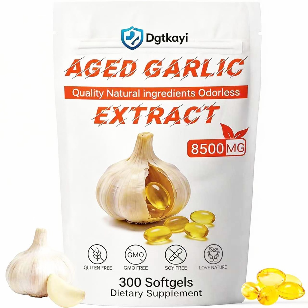 Odorless Aged Garlic Extract 8500mg - 300 Softgels, 2 Year Aged Organic Garlic Supplements for Heart & Immune Support - Natural Antioxidant Supplement, High Potency, Non-GMO, Gluten-Free, Vegan