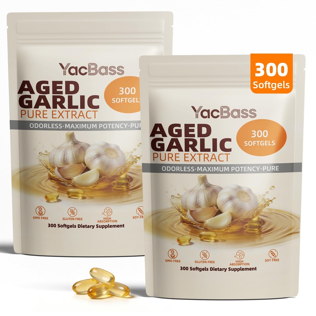 Aged Garlic Extract - 300 Softgels Odorless Garlic Supplement for Heart Health, Immune Support & Antioxidant Benefits,Non-GMO,Gluten Free(2 Pack)