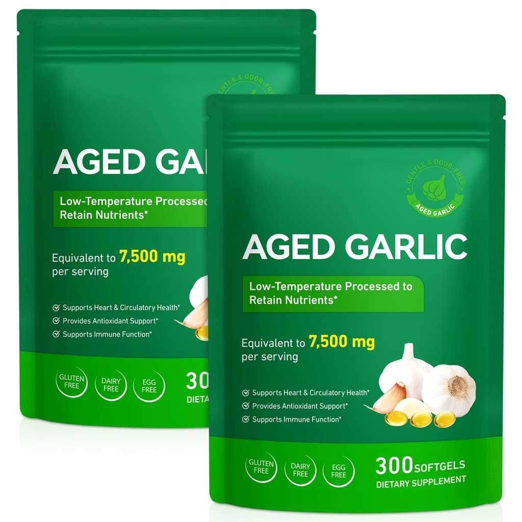 Aged Garlic Extract Capsules, Immune & Antioxidant Support Garlic Soft Capsules, Supports Heart & Circulatory Health, Take it Directly and Swallow it Whole, 2Pack