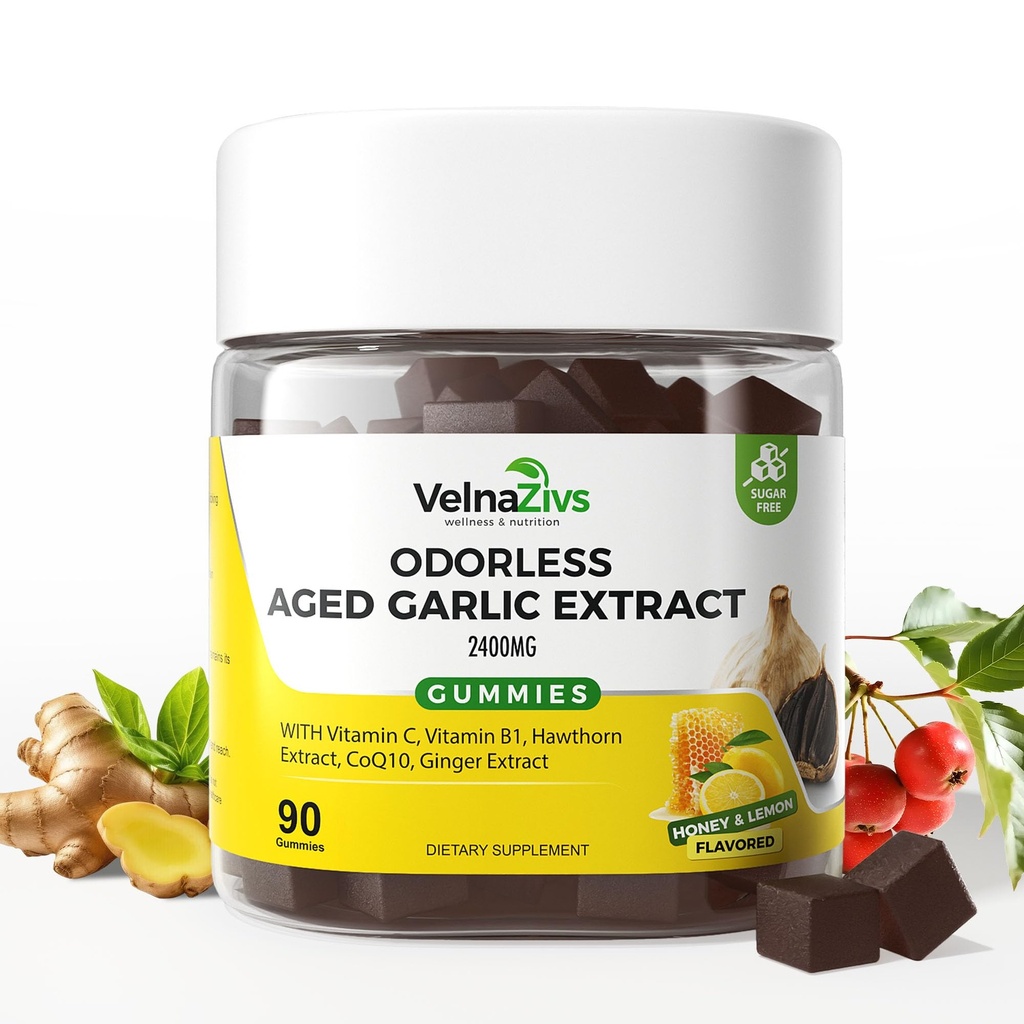 Aged Garlic Extract Gummies – Odorless, Soft Chew for Heart, Circulation & Immune Support | Adults 25+ Daily Wellness, No Garlic Burps, 90 Counts