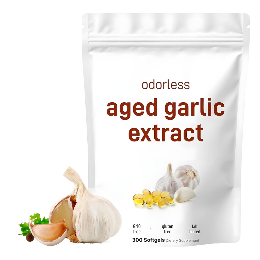 Odorless Aged Garlic Extract 7500mg Capsules,300 Softgels,1 Pack | Organic Garlic Aged for 2 Years, Heart & Immune Support, Non-GMO Odorless Garlic Supplement