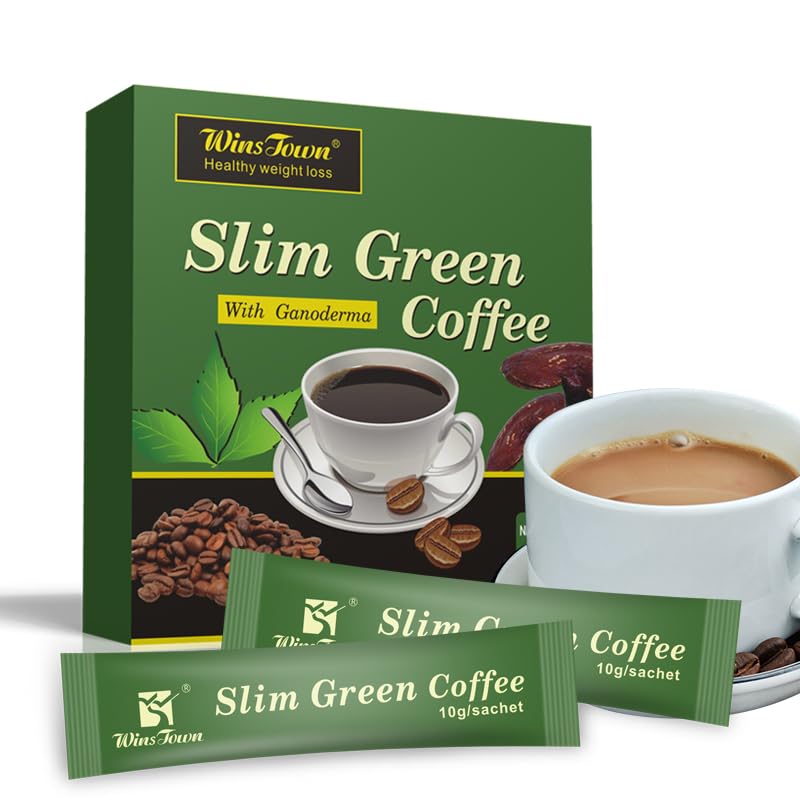 WinsTown Green Coffee Bean Extract Powder Instant Coffee – Gluten-Free Green Coffee Bean Extract Supplements with Ginseng & Ganoderma, 180g (18 Sachets)