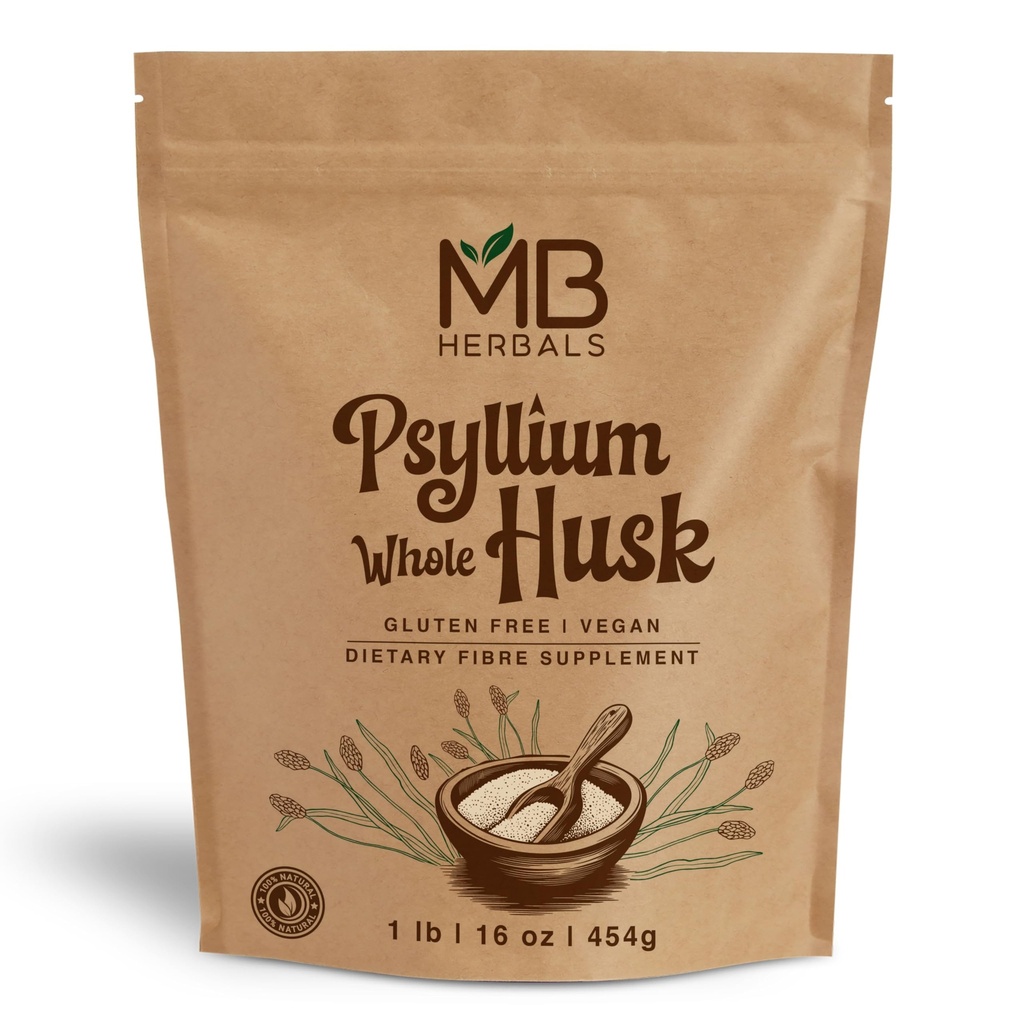 MB Herbals Psyllium Husk Whole – 1 lb (16 oz) | 99% Husk Purity, Gluten-Free, Vegan, Non-GMO | Keto Friendly Fiber | Ideal for Smoothies & Baking