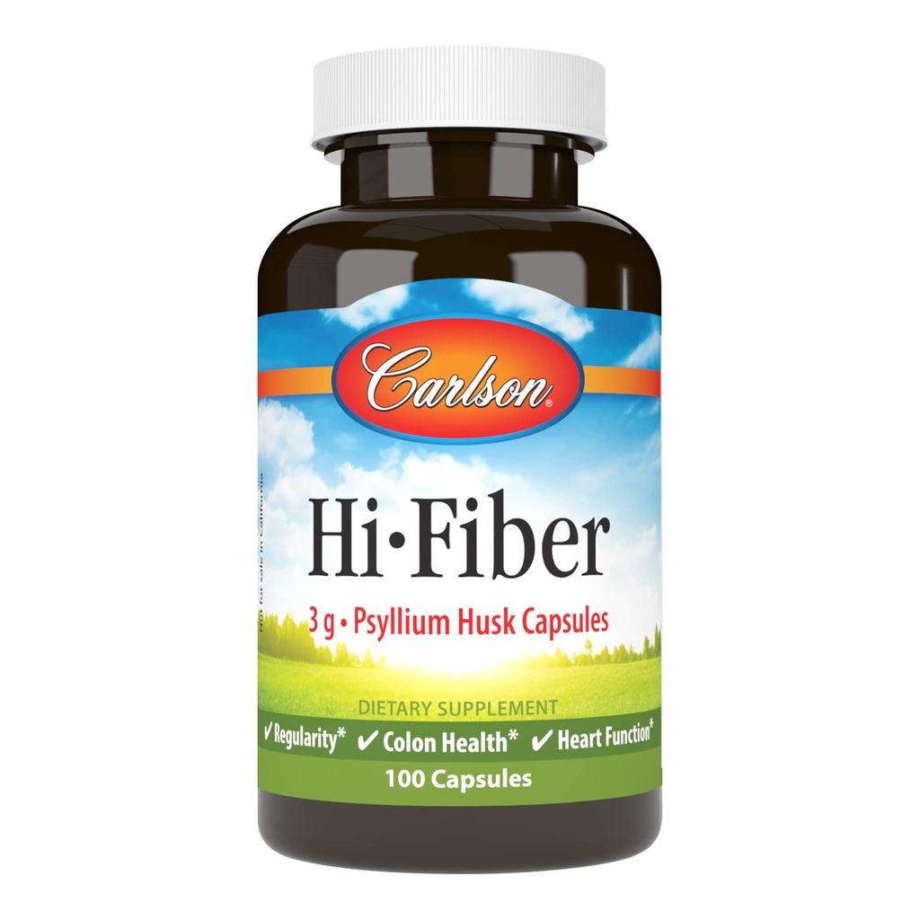 Carlson - Hi-Fiber, 3 g, Psyllium Husk Capsules, Regularity, Colon Health & Heart Function, 100 Capsules