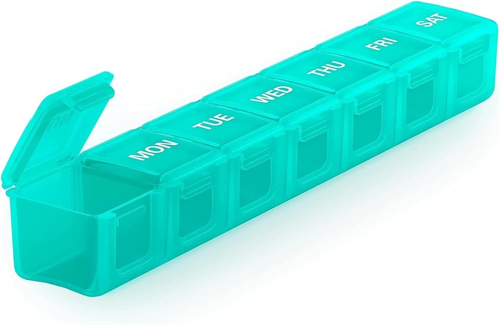 Sukuos Extra Large Weekly Pill Organizer, 7 Day Daily Pill Box Υπόθεση Αρθρίτιδα Φιλικό, Μεταξοτυπωμένο Ιατρικό Εμπορευματοκιβώτιο με Καθαρό Λιπαντικό για Βιταμίνες, ιχθυέλαια ή Συμπληρώματα (Κυανό)