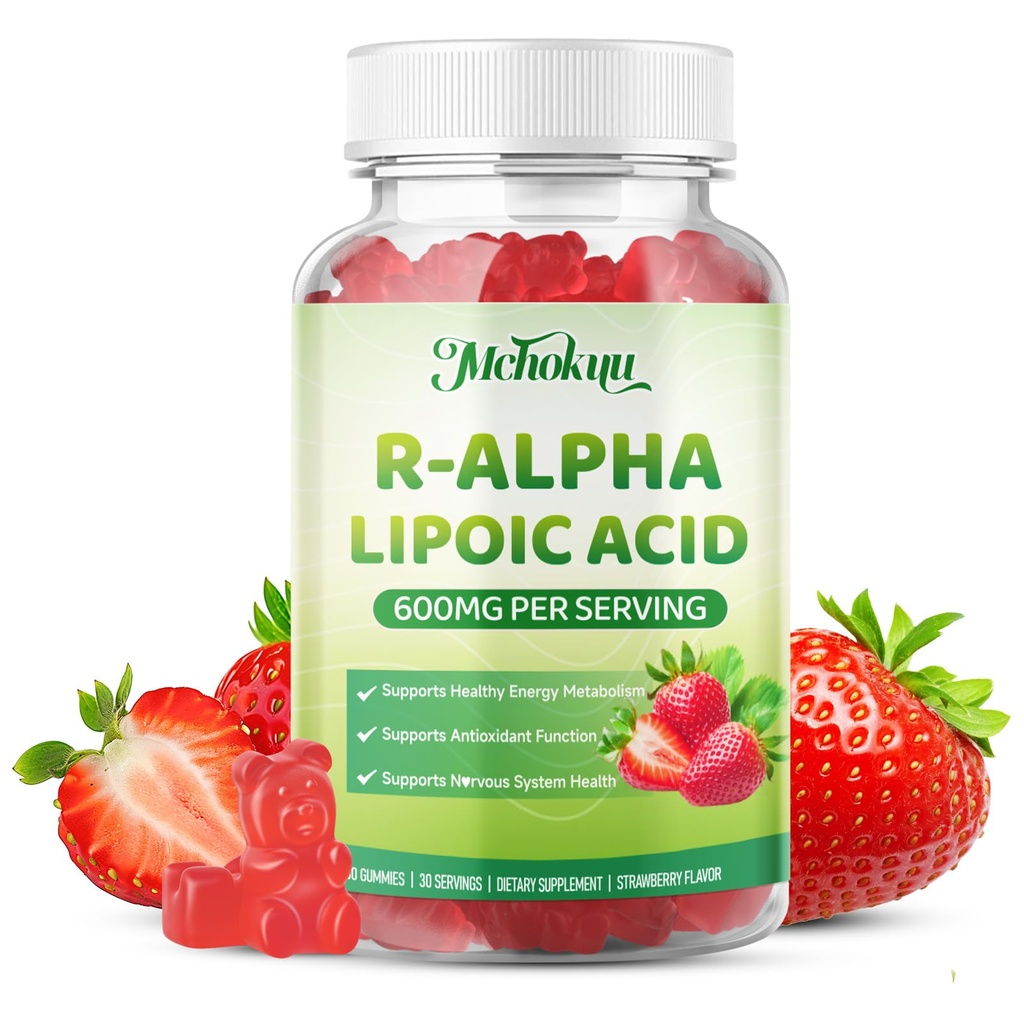 R Alpha Lipoic Acid Gummies, Stabilized R-Alpha Lipoic Acid, ALA Supplement for Antioxidant & Metabolism Support, Vegan, Non-GMO, Gluten Free, Strawberry Flavor - 60 Count