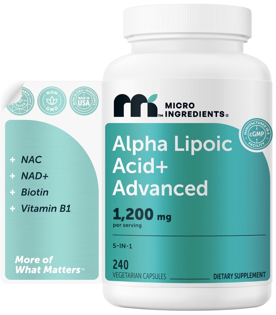 Alpha Lipoic Acid+ Advanced 5-in-1, 1200mg Per Serving, 240 Veggie Capsules | Double Strength* ALA Supplement | with NAC, NAD+, Biotin & B1 | Antioxidant, Nerve Health & Cellular Energy Support*