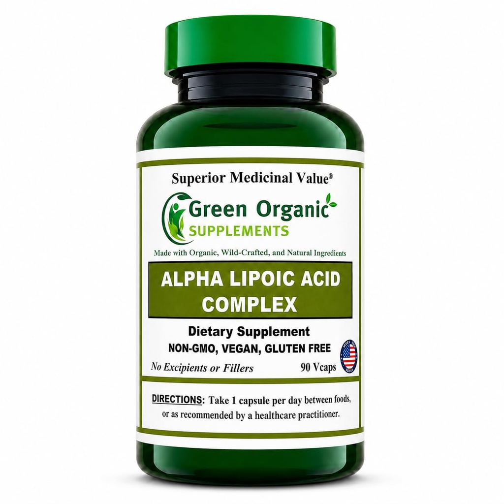 Green Organic Supplements' Alpha Lipoic Acid Complex, ALA, 90 VCaps Alpha Lipoic Acid Capsules (Pack of 1)