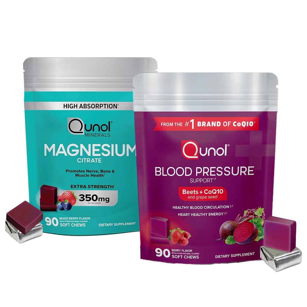 Qunol Beets & Magnesium: Blood Pressure Support, 90 Chews & Magnesium Citrate, 350mg, 90 Soft Chews