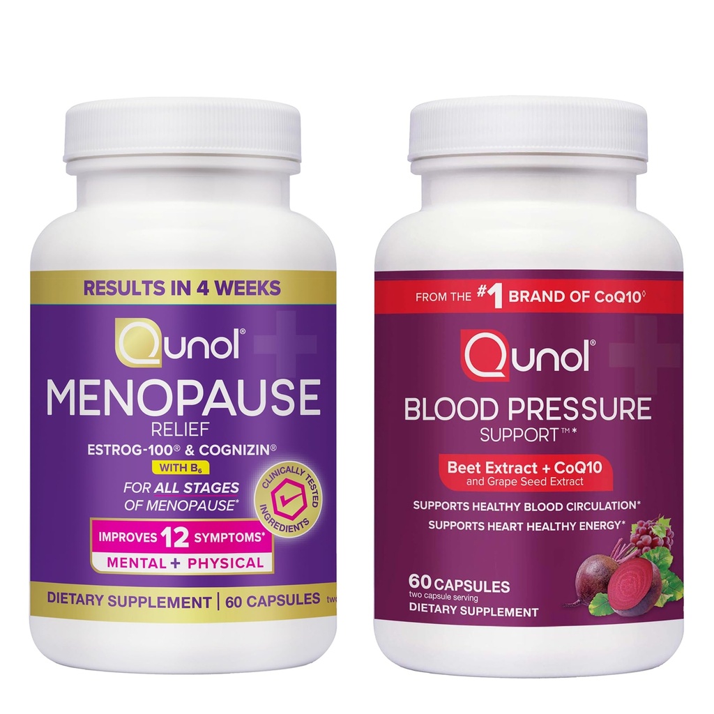 Qunol Blood Pressure Support Beet Root Capsules, 60 Count + Menopause Relief Capsules, + Vitamin B6, 60 Count