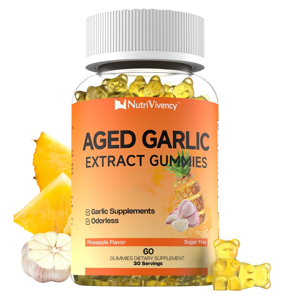 Aged Garlic Extract Gummies, 500mg Odorless Aged Garlic Supplements, Sugar Free, Vegan, Non-GMO, Pineapple Flavor, 60 Gummies