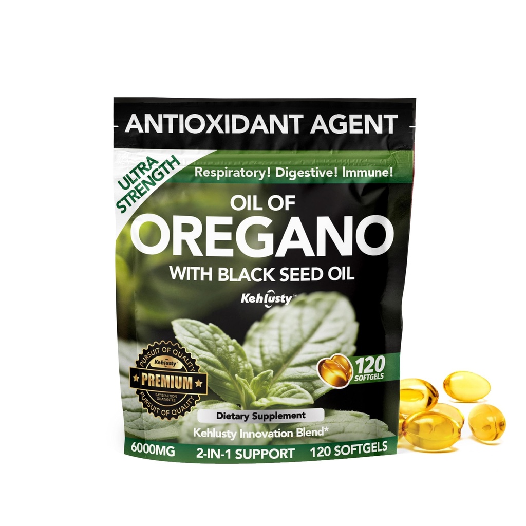 Oil of Oregano with Black Seed Oil Softgels, Organic, 4X Strength Carvacrol and Thymoquinone, Immune Support, Digestive Health, Respiratory Wellness, Non GMO, 120 Count