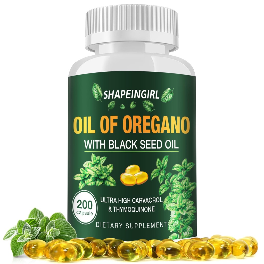 Oil of Oregano Capsules with Black Seed Oil - Organic Oregano Oil Supplement 200 Softgels, High Potency Carvacrol & Thymoquinone, Non-GMO, Immune Support, Digestive & Respiratory Health