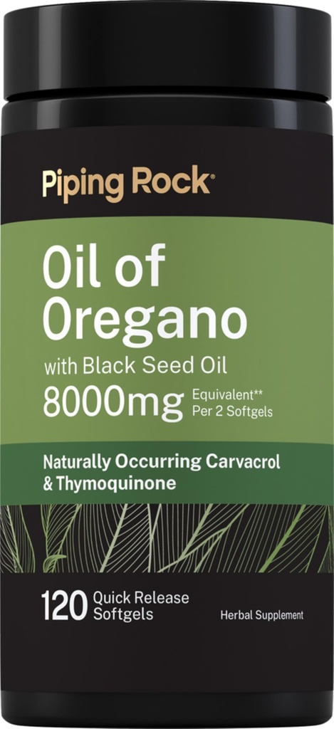 Piping Rock Oil of Oregano with Black Seed Oil | 120 Softgels | Naturally Occurring Carvacrol & Thymoquinone | Non-GMO, Gluten Free Supplement