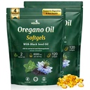 Oil of Oregano Softgels - Oil of Oregano with Black Seed Oil, Formulated with Carvacrol 165mg & Thymoquinone, 240 Softgels (2 Packs) - 120 Days Supply