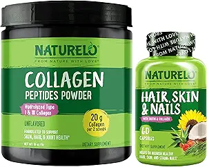 NATURELO Μαλλιά, δέρμα και νύχια πολυβιταμίνη, 60 Count Collagen Peptide σκόνη, 45 εξυπηρετούν