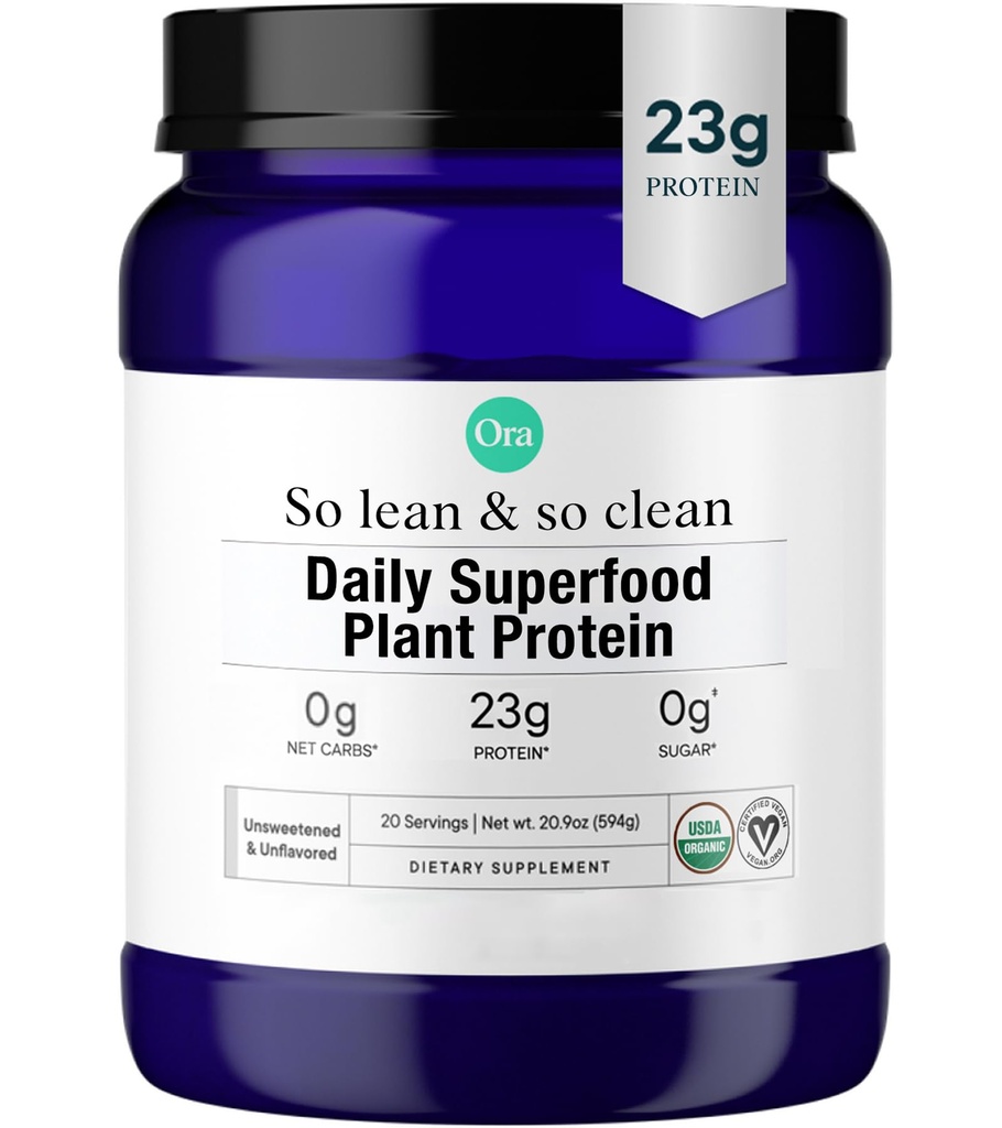Ora Organic Vegan Protein Pea Protein Pea Protein + Superfood for Women and Men - Άγλυκη & Άγευστη - 20 Μερίδες, Χωρίς Ερυθριτόλη, Κετοφιλική, Χωρίς Γλουτένη, Παλαιό, Χωρίς Σόγια