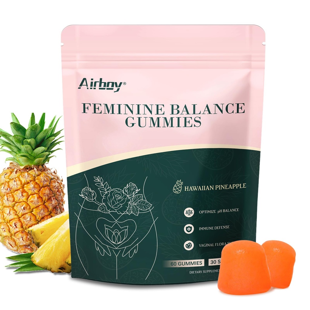 Airboy Feminine Balance Gummies - Ανανάς Gummies για τις γυναίκες PH - Κολπικά προβιοτικά Gummy - ανοσοποιητική υποστήριξη, Κολπική Flora Balance - 60 Gummies