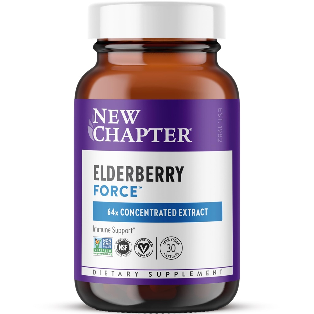 Νέο Κεφάλαιο Κάψουλες Vegan Elderberry με 64x συμπυκνωμένο μαύρο elderberry + μαύρο φραγκοστάφυλο για ολοκληρωμένη ανοσοποιητική υποστήριξη, Μη ΓΤΟ έργο Επαληθευμένο, Χωρίς γλουτένη, Πιστοποιημένο Vegan, 30 Count