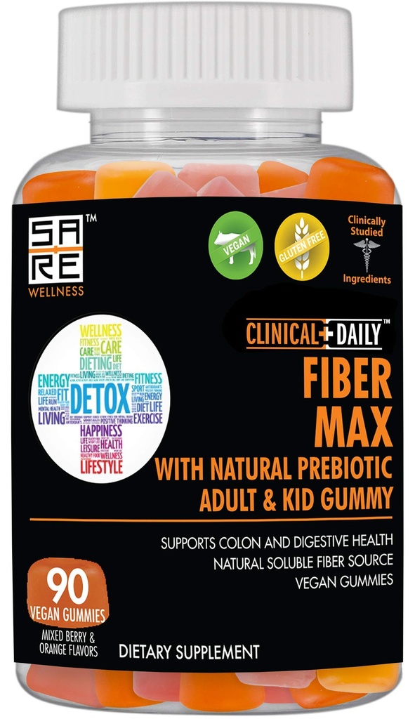 ΚΛΙΝΙΚΗ DAILY Fiber Max, Vegan High Fiber Gummies για ενήλικες & παιδιά. Δυσκοιλιότητα Ανακούφιση για ενήλικες και παιδιά. 90 Laxative Gummies χωρίς γλουτένη για την επισκευή ούρων