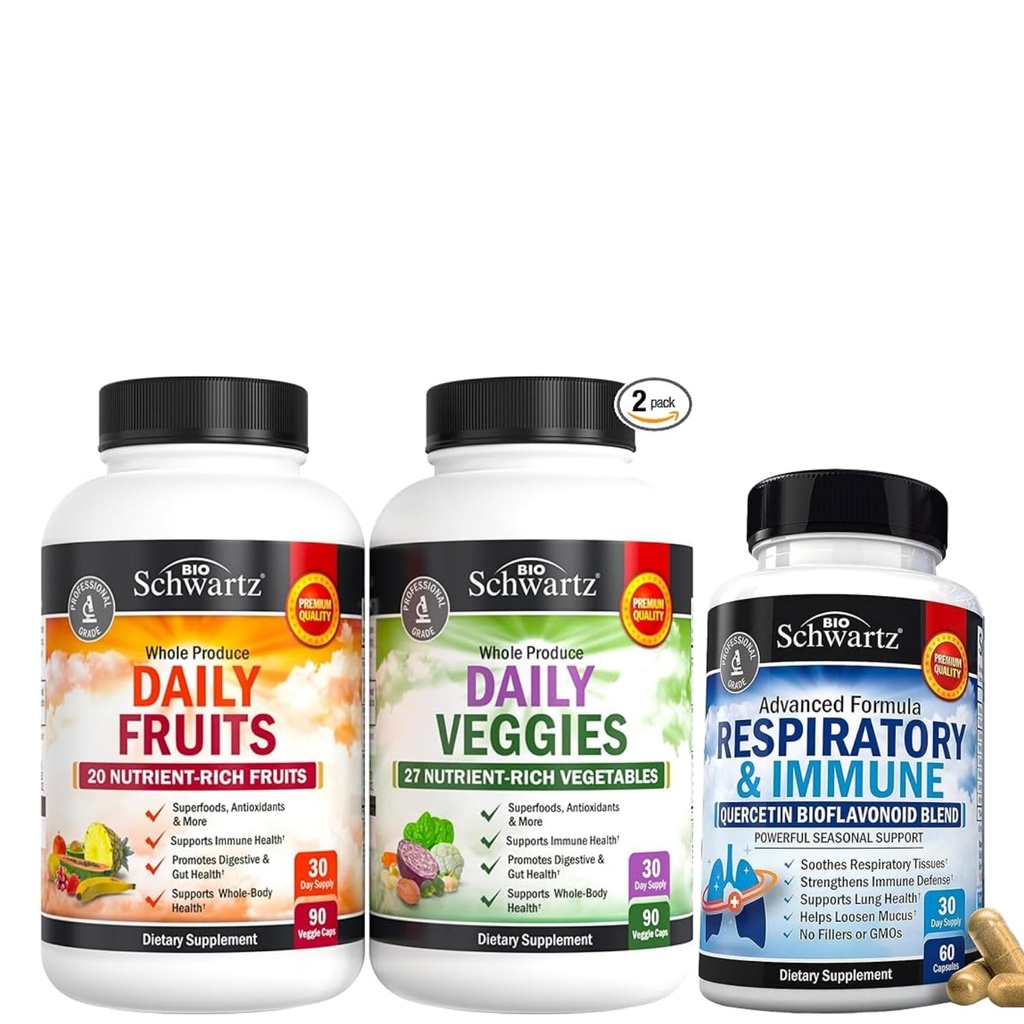 BioSchwartz Daily Fruits and Veggies Supplement for Women and Men (1 Month Supply) Plus Elderberry Gummies with Zinc and Vitamin C for Adults Immune Support (1 Month Supply)