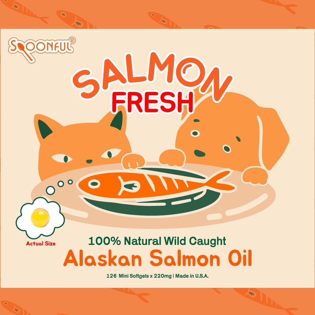 Spoonful Salmon Fresh - 100% Natural Wild-Caught Alaskan Salmon Oil – 220 mg Mini Softgel, 126 Mini Softgels | DHA, EPA & Natural Astaxanthin, Non-GMO, Sustainable, Made in USA