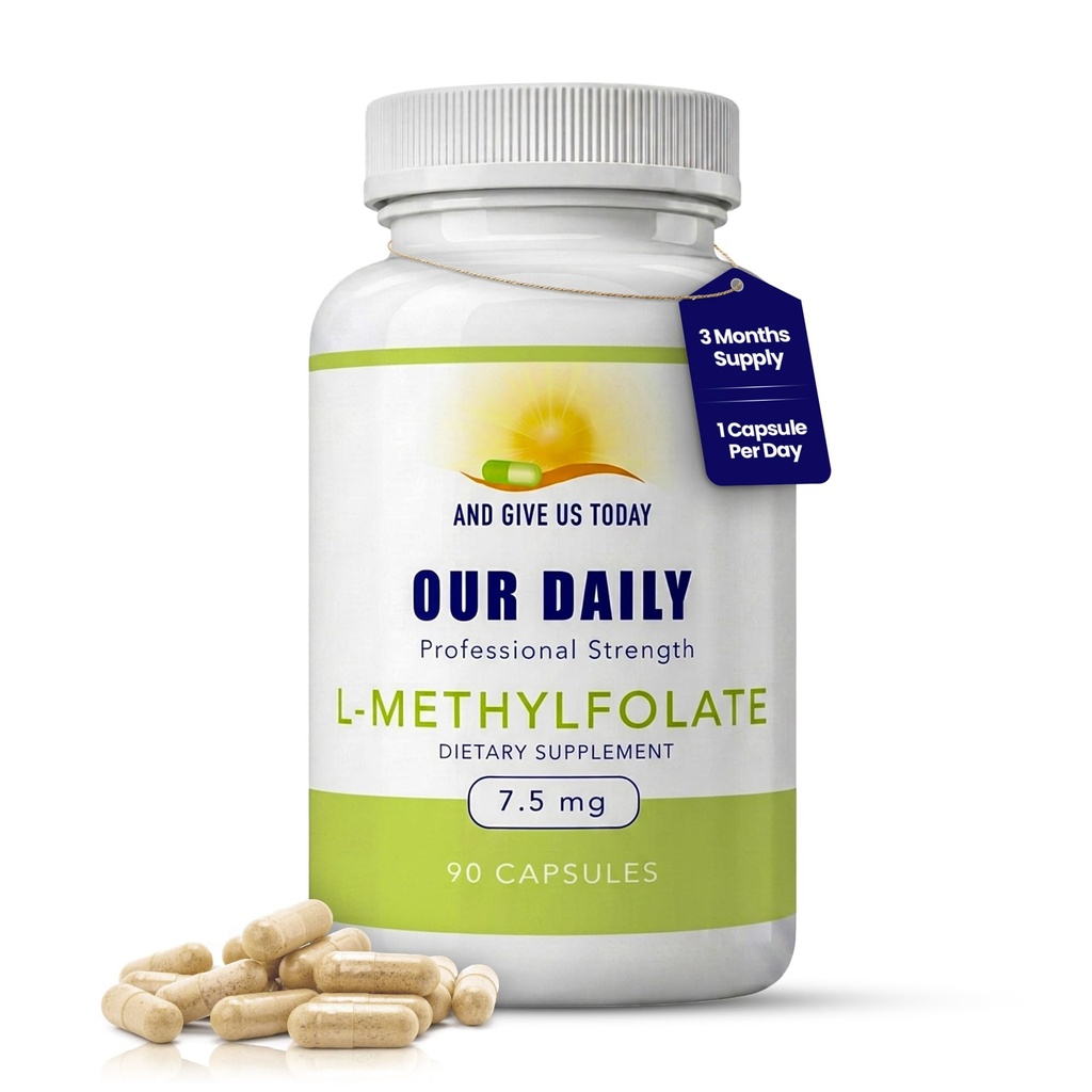 Our Daily Vites, L Methylfolate 7.5mg – Active 5-MTHF Methylated Folate Supplement for Women & Men – Methyl Folate for Brain Health, Focus & Mood Support – Gluten Free,Non-GMO– 90 Capsules,90 Servings