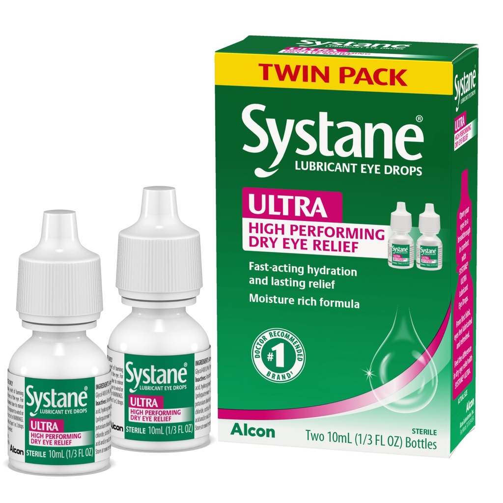 Systane UlTRA Lubricant Dry Eye Drops, 0.33 Fl Oz, 2 Pack