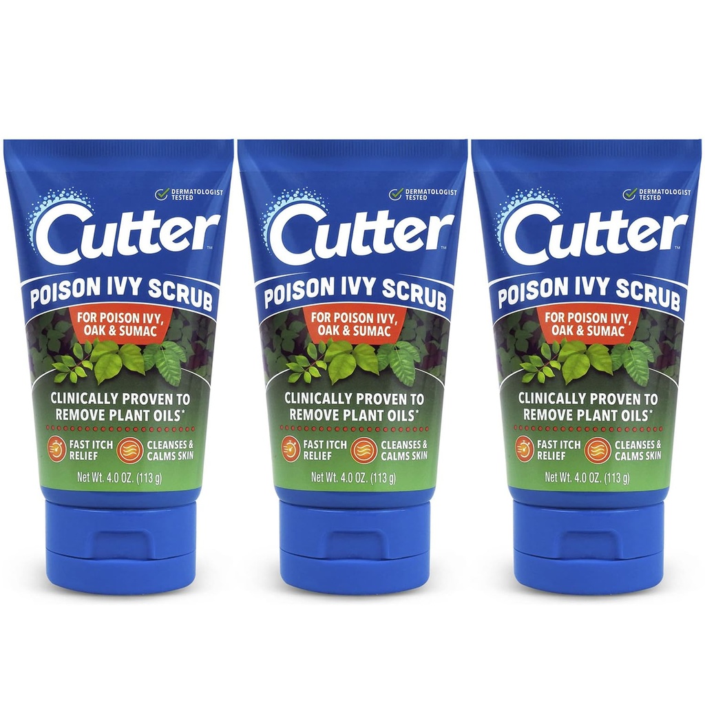 Cutter Poison Ivy, Oak, and Sumac Scrub - Fast Itch Relief, Gentle Cleansing, Natural Exfoliation for Soothing Skin Care, Fragrance-Free. Outdoor Essential for Hiking, Camping, Hunting, and Gardening.