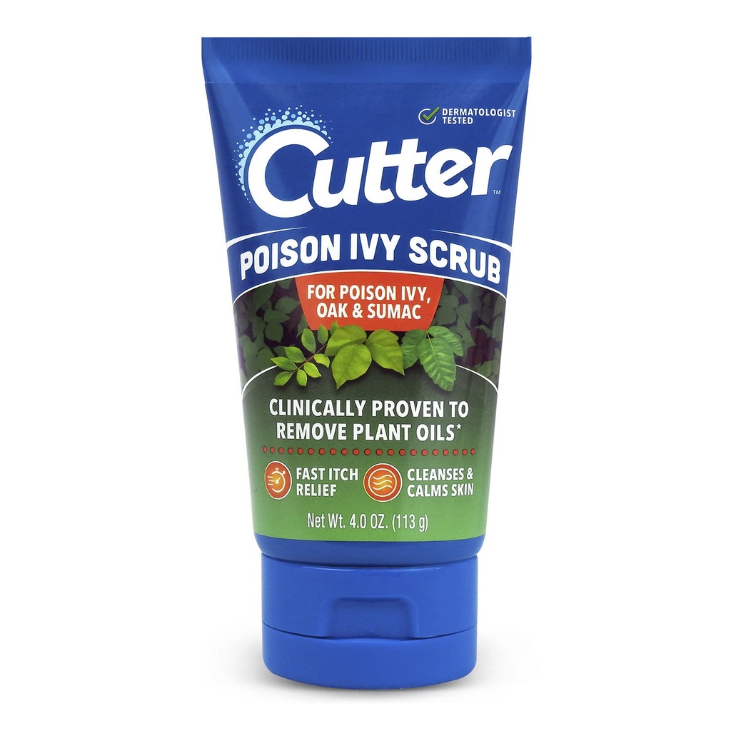 Cutter Poison Ivy, Oak and Sumac Scrub, Removes Poisonous Plant Oils That Cause Rash and Itching, Made with Vitamin E, Fast Itch Relief, Cleanses and Calms Skin, and Natural Exfoliating Beads