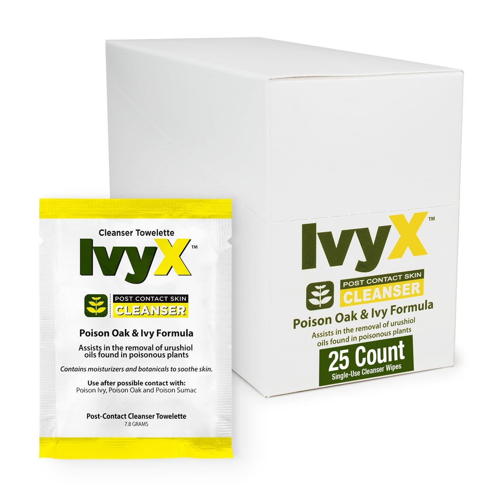 CoreTex Ivy X Post-Contact Poison Ivy Wipes - Pack of 25 Single-Use Treatment Wipes to Assist in Removal of Rashes - Also Works on Poison Oak & Sumac Oils - Travel Size Rash Remover