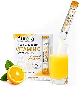 Aurora Nutrascience Nano-Pack Liposomal Vitamin C Powder Drink Mix, Ανοσολογική Υποστήριξη, Υψηλή Δύναμη 3.000 mg ανά υπηρεσία, 30 Single Servet Packets, Πορτοκαλί