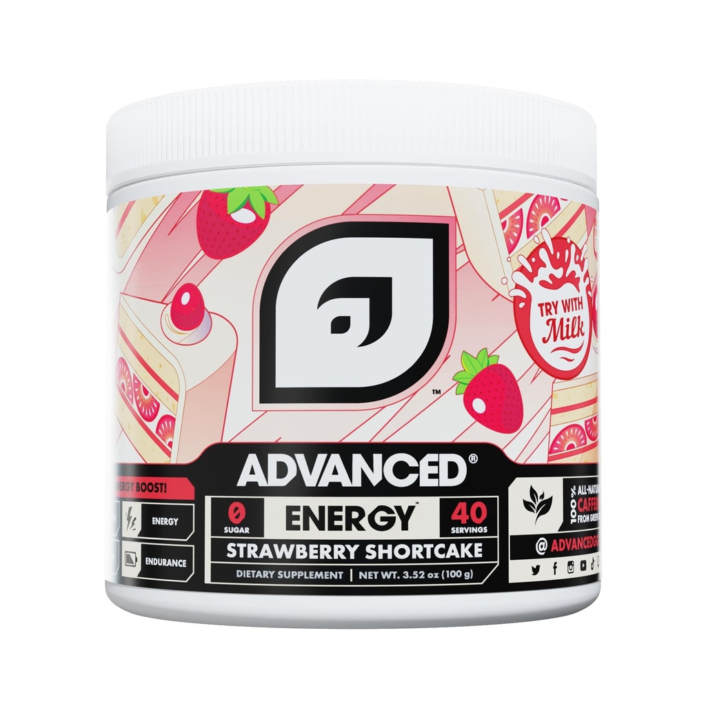 Advanced Energy - Energy Boosting Formula with Electrolytes for Hydration - L-Theanine to Combat Jitters - Sugar Free & Keto Friendly - No Maltodextrin (40 Servings) (Strawberry Shortcake)