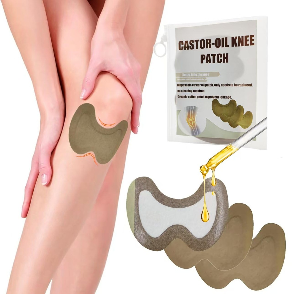 30pcs Castor Oil Patches for Knees, Castor Oil Pack Wrap, Specially Designed for Knees, Disposable Organic Cotton Self-Adhesive Sheet, 5.2x3.7in, No Wash(Without Essential Oils)