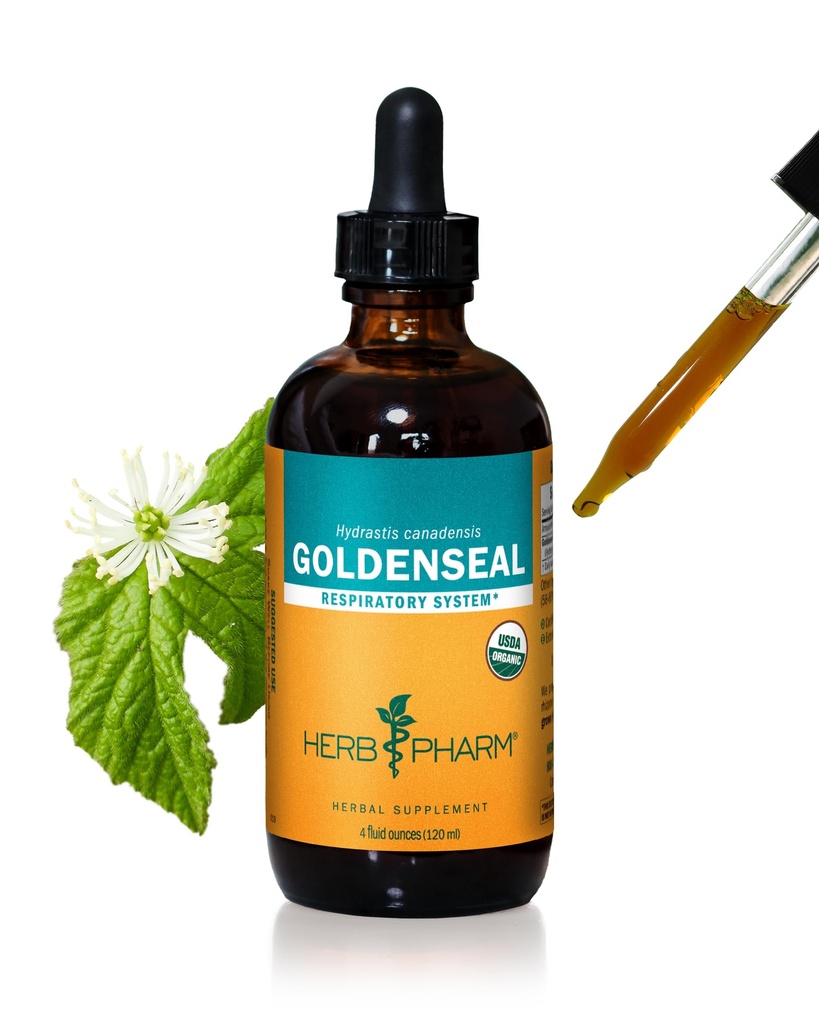 Βότανο Pharm Certified Organic Goldenseal Liquid Extract για την υποστήριξη του αναπνευστικού συστήματος - 4 ουγγιά