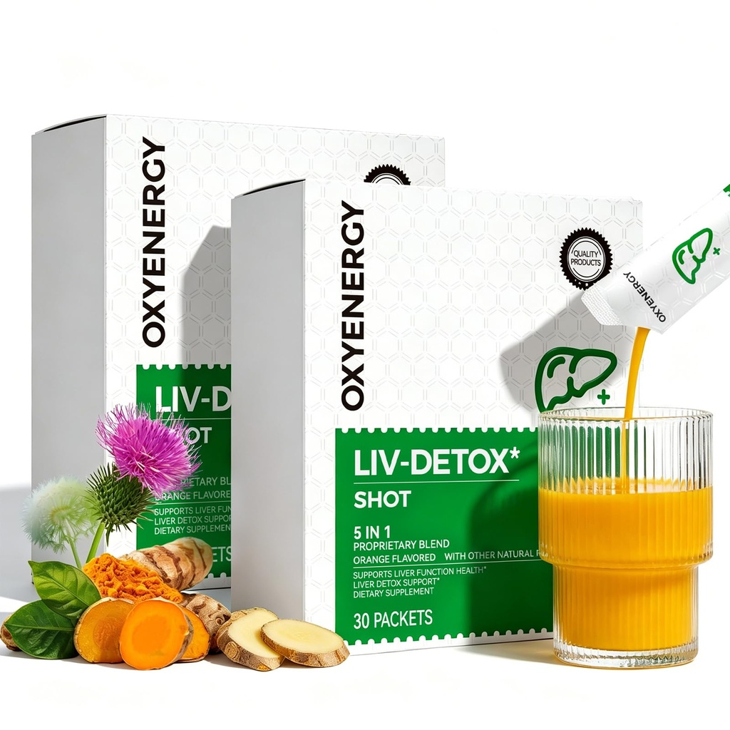 OxyEnergy Liver Cleanse Detox & Repair, Organic Milk Thistle Liver Detox Supplement with Turmeric, Ginger, 5-in-1 Support Liver Health & Digestion & Hangover Relief, Vegetarian, Gluten-Free,60 Packs
