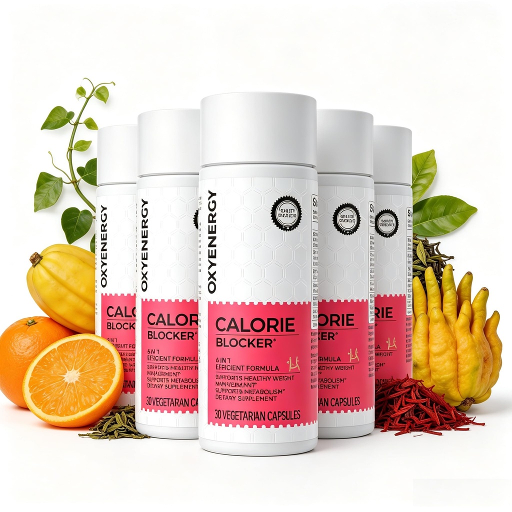 OxyEnergy Calorie Blocker 6-in-1 Natural Weight Loss Supplement for Women | Boosts Metabolism, Suppresses Fat Synthesis & Appetite ，Daily Supplement with Garcinia Cambogia, Bergamot, 150 Capsules