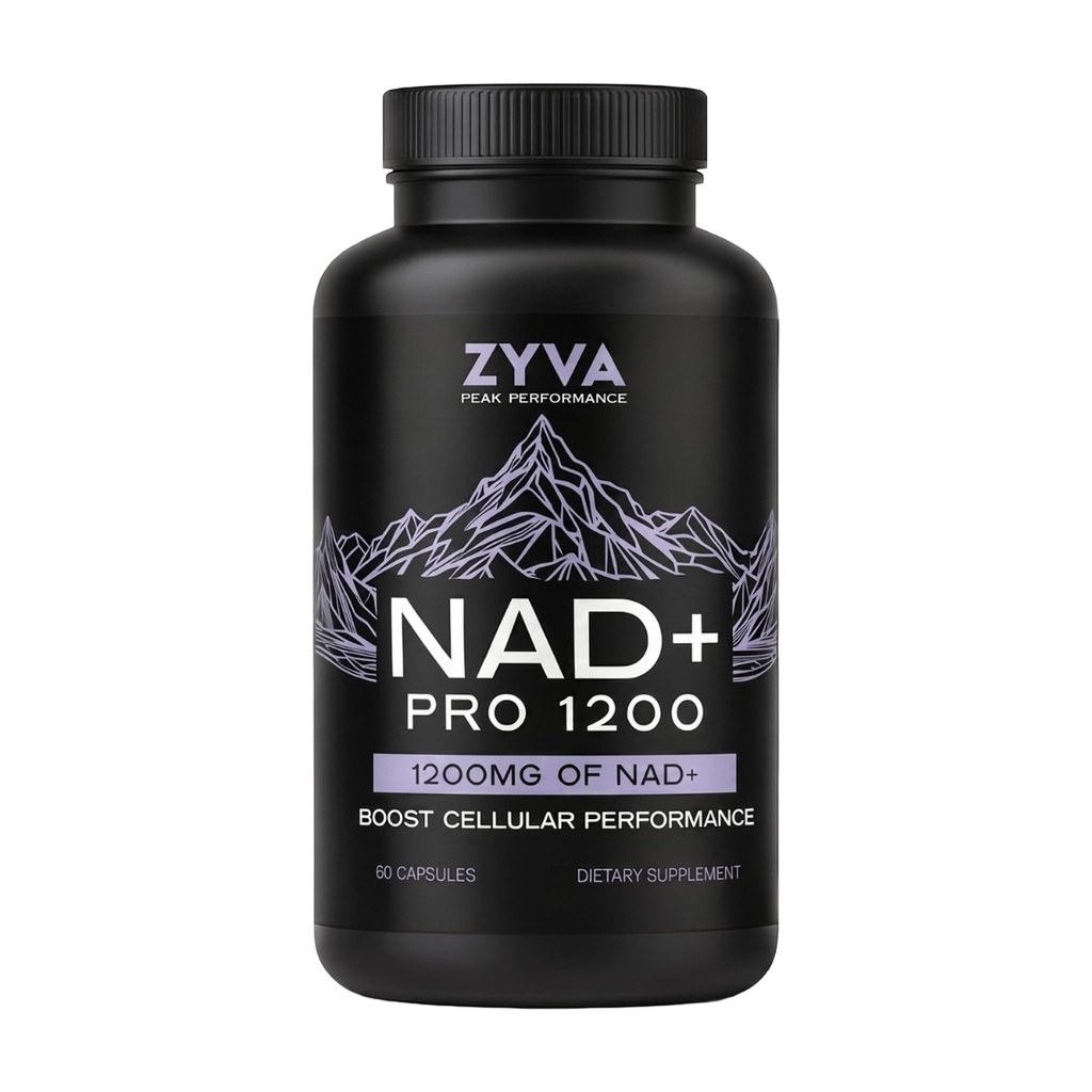 ZYVA NAD+ Pro 1200 – High-Dose Direct NAD Plus Supplement – 1200mg Per Serving – Supports Cellular Energy & Mitochondrial Function – Healthy Aging – 60 Vegan Capsules – GMP Certified
