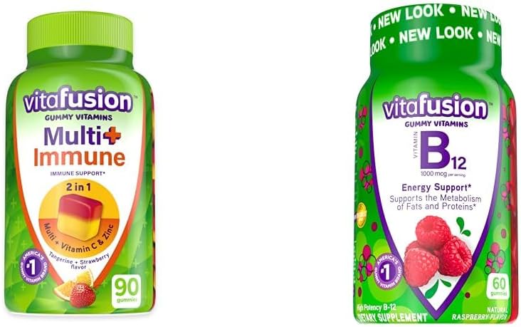 Vitafusion Multi+ Immune Support* Adult Gummy Vitamins with Vitamin C, Zinc B12 Gummy Vitamins, Raspberry Flavor, 60ct