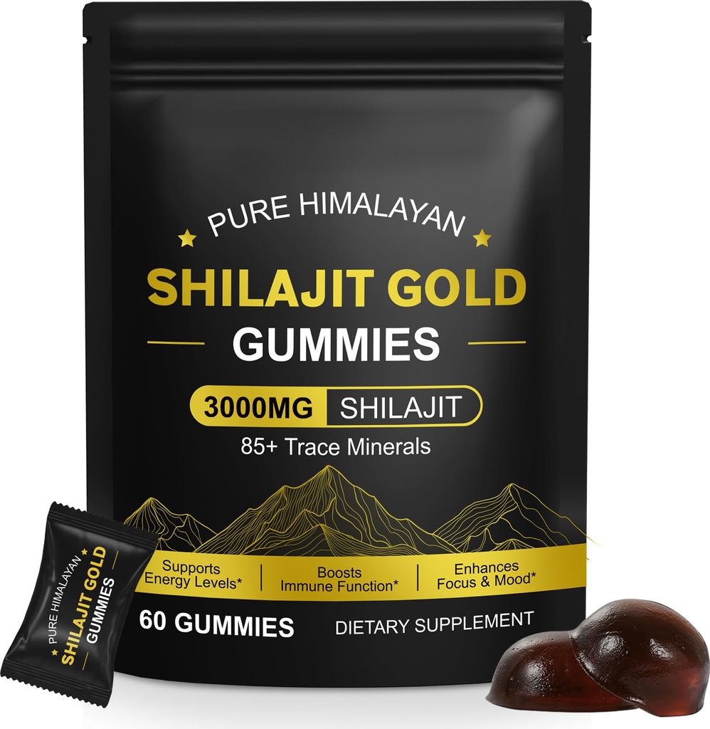 Shilajit Gummies for Men & Women, Pure & Natural Himalayan Gold Shilajit Gummy Energy Boost, Immune Support & Helps Muscle Recovery- Gluten Free 60 Gummies
