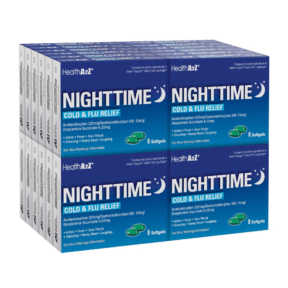 HealthA2Z® Nighttime Cold & Flu, Multi-Symptom Relief, 192 Softgels