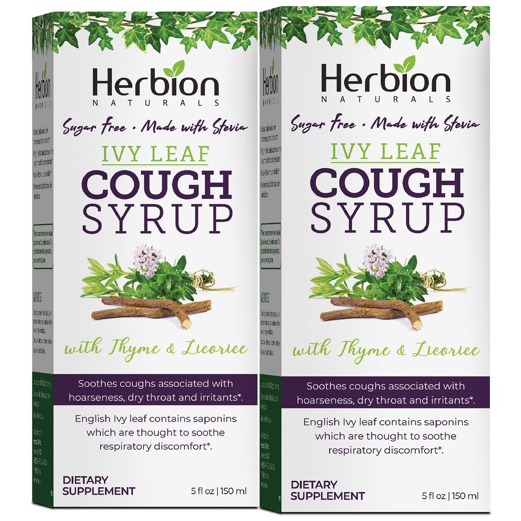 HERBION Naturals Ivy Leaf Cough Syrup with Thyme & Licorice, Soothes Throat & Relieves Respiratory Discomfort, for Adults, Kids 13 Months +, Alcohol-Free, Sugar-Free w/Stevia, 5 Fl Oz (Pack of 2)