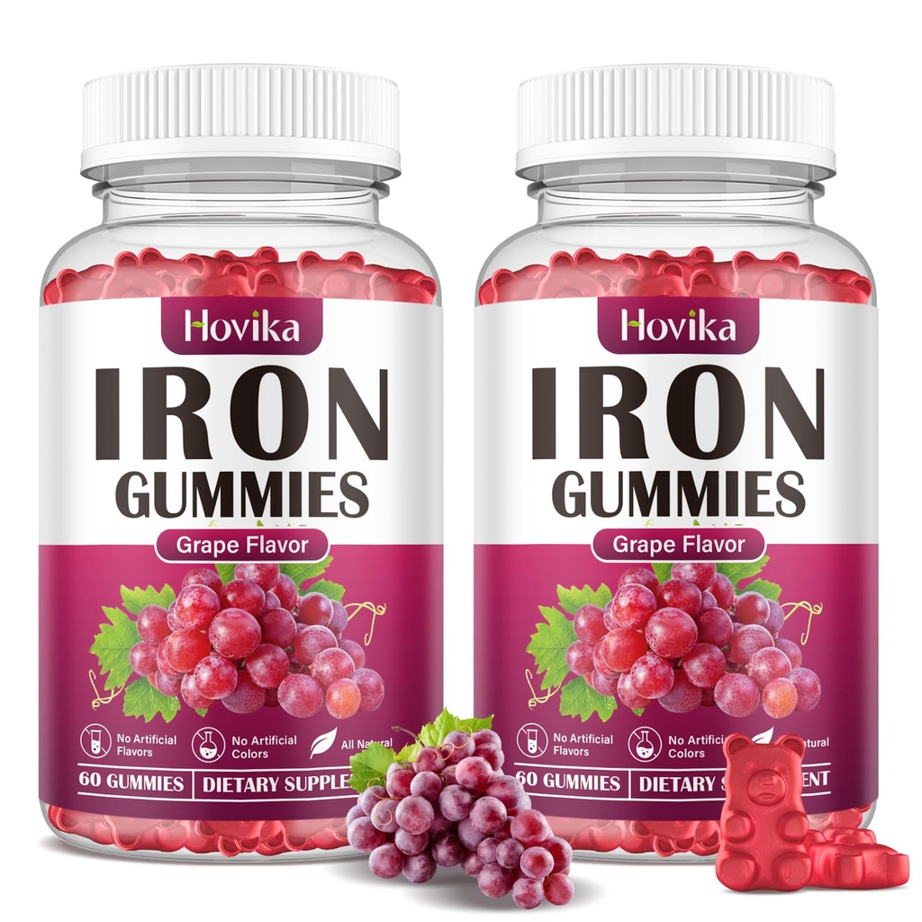 (2 Pack) Iron Gummies Supplement for Women & Men, Iron Supplements for Anemia with Vitamin C, B12, Folate-Blood Builder & Energy Support for Iron Deficiency - Grape Flavor, Vegan, 120 Gummies