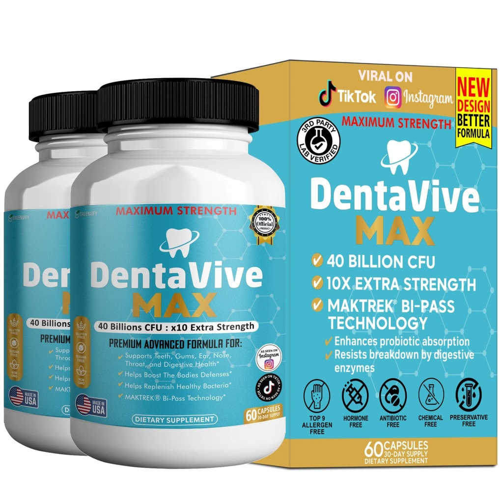 DentaVive Max Probiotic Supplement, 40 Billion CFU, 60 Capsules, Premium Oral Health Support for Teeth, Gums, Digestive Health (2)