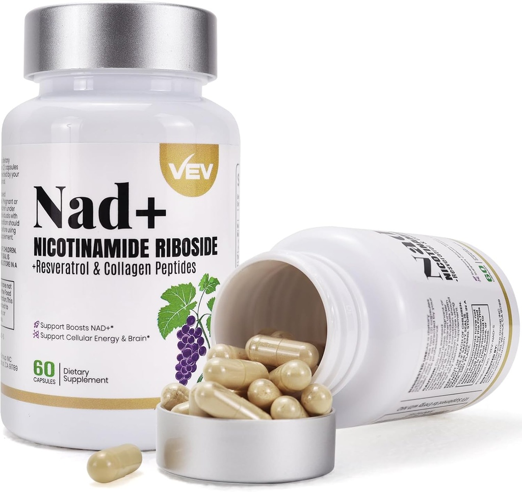VEV NAD Supplement Capsules - Nicotinamide Riboside, Multi-Collagen,CoQ10 -NAD Supplement for Skin - 60 Capsules*2